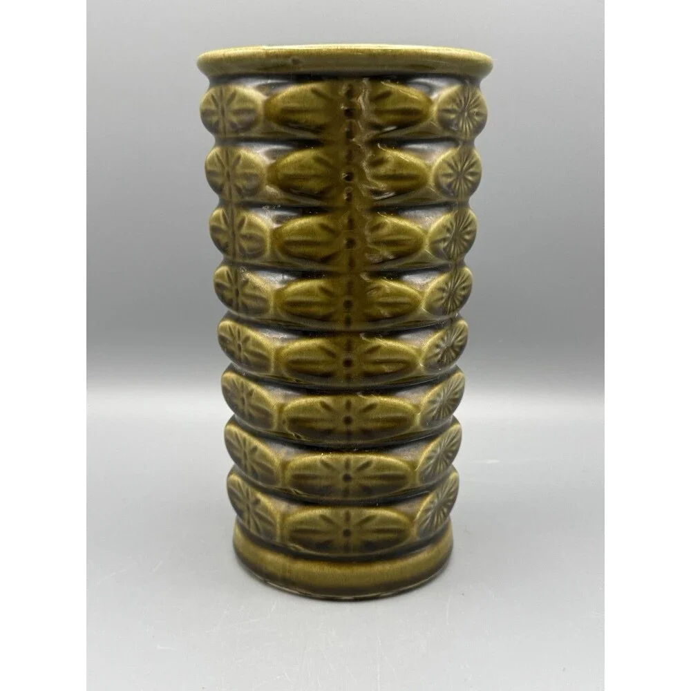 Vintage MCM McCoy Floraline Atomic Starburst Vase Olive Green 1960’s USA